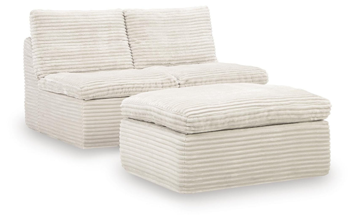 Canefield Ivory 2 Armless Chair with Ottoman (Online Special Price) - Ornate Home