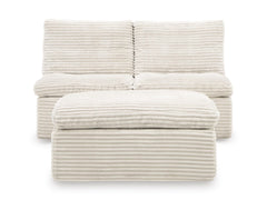 Canefield Ivory 2 Armless Chair with Ottoman - Ornate Home