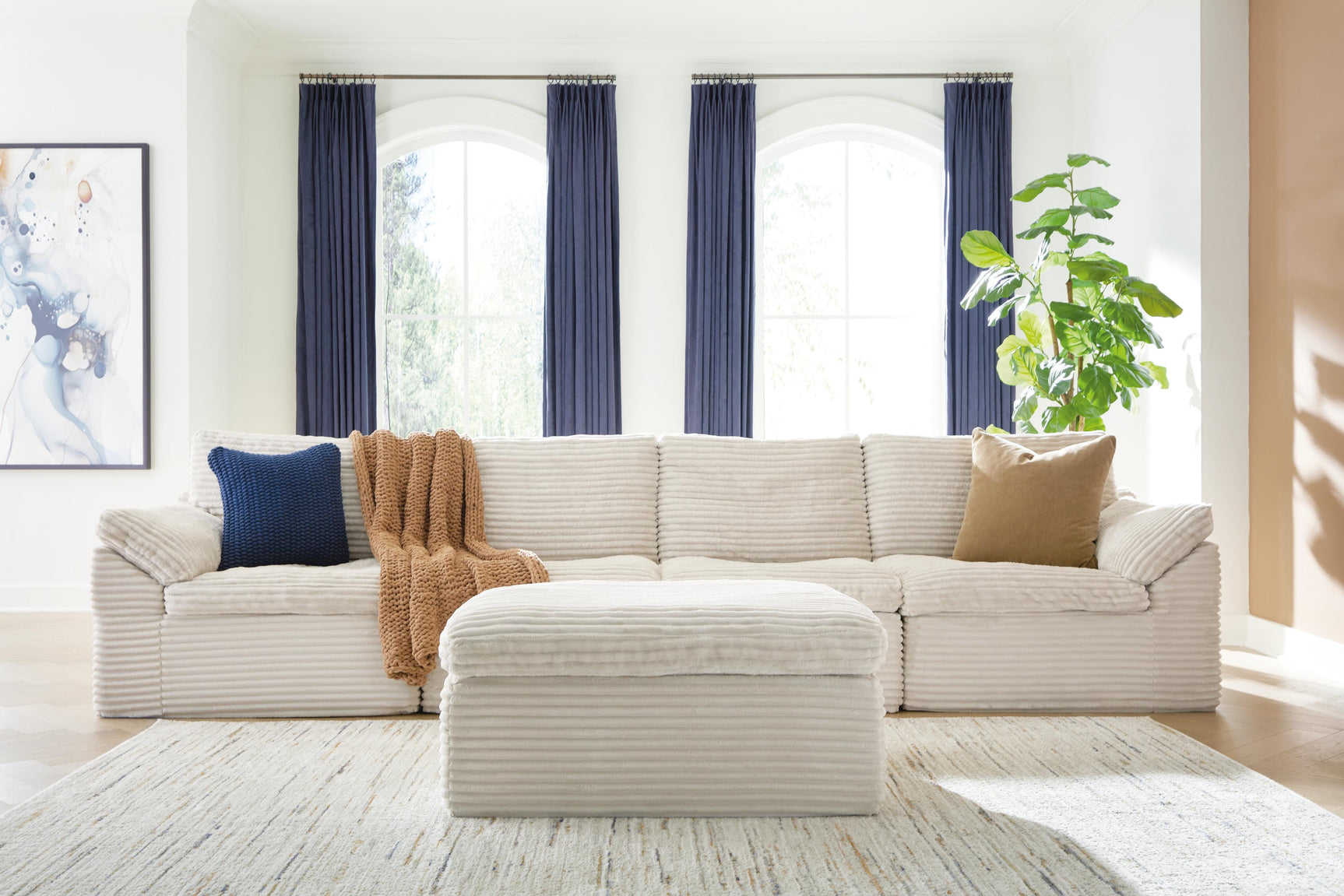 Canefield Ivory 4-Piece Sectional with Ottoman (Online Special Price) - Ornate Home