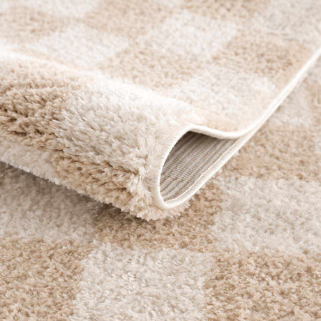 Canika Beige Washable Checkered Area Rug - Ornate Home