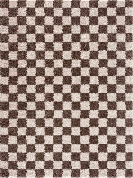 Canika Brown Washable Checkered Area Rug - Ornate Home