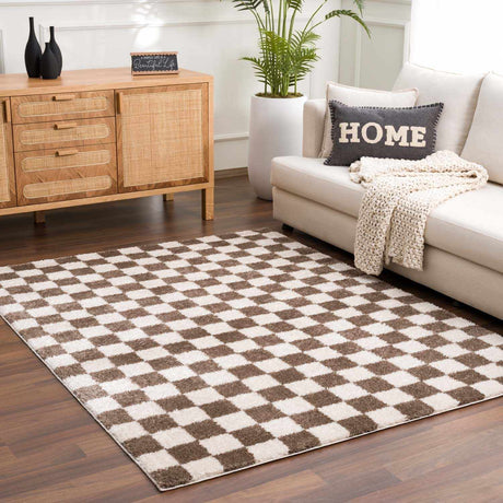 Canika Brown Washable Checkered Area Rug - Ornate Home