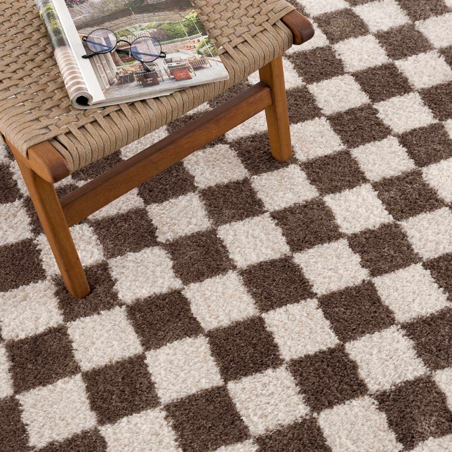 Canika Brown Washable Checkered Area Rug - Ornate Home