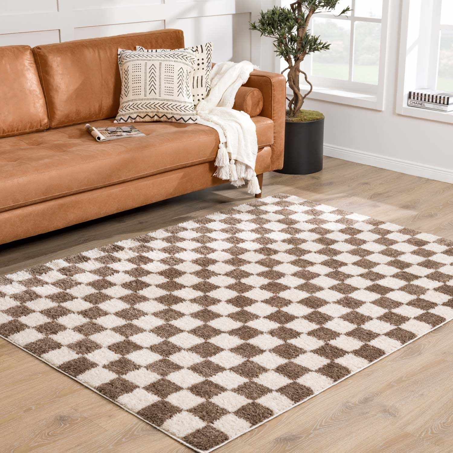 Canika Brown Washable Checkered Area Rug - Ornate Home