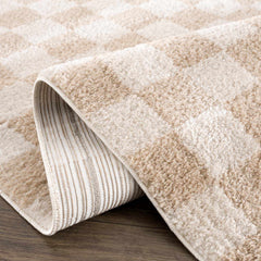Canika Checkered Cream Washable Area Rug - Ornate Home