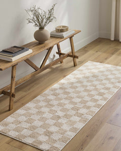 Canika Checkered Cream Washable Area Rug - Ornate Home