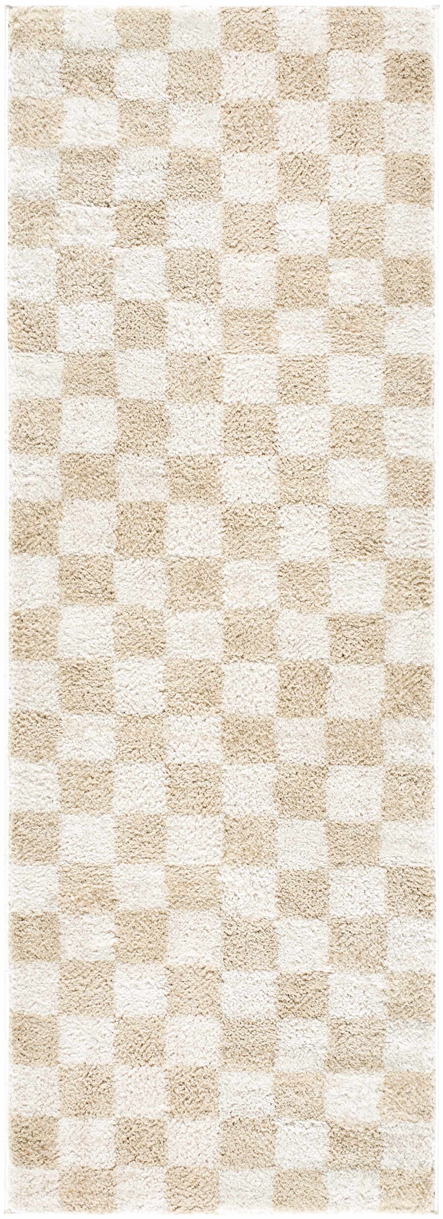 Canika Checkered Cream Washable Area Rug - Ornate Home