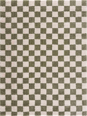 Canika Green Checkered Washable Plush Rug - Ornate Home