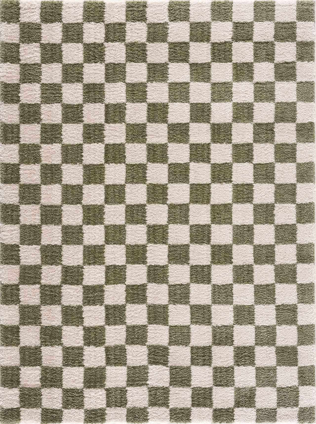 Canika Green Checkered Washable Plush Rug - Ornate Home