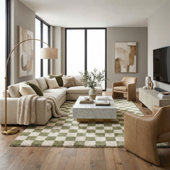 Canika Green Checkered Washable Plush Rug - Ornate Home