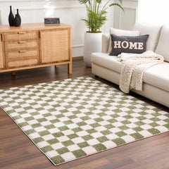 Canika Green Checkered Washable Plush Rug - Ornate Home