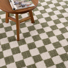 Canika Green Checkered Washable Plush Rug - Ornate Home