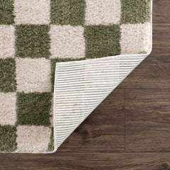 Canika Green Checkered Washable Plush Rug - Ornate Home