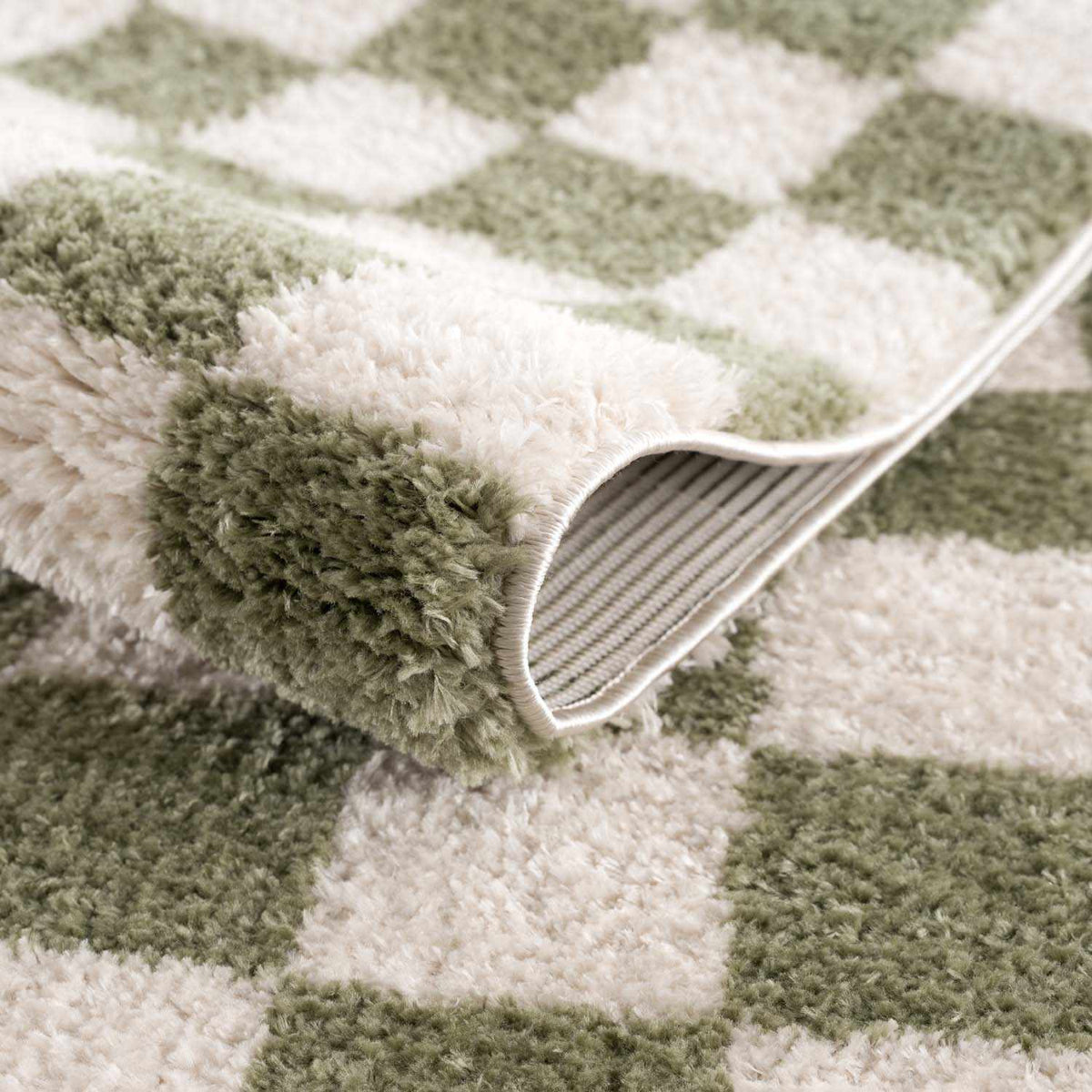 Canika Green Checkered Washable Plush Rug - Ornate Home