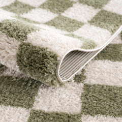 Canika Green Checkered Washable Plush Rug - Ornate Home
