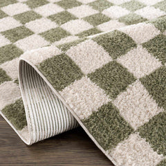 Canika Green Checkered Washable Plush Rug - Ornate Home