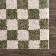 Canika Green Checkered Washable Plush Rug - Ornate Home