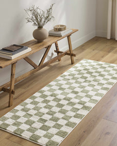 Canika Green Checkered Washable Plush Rug - Ornate Home