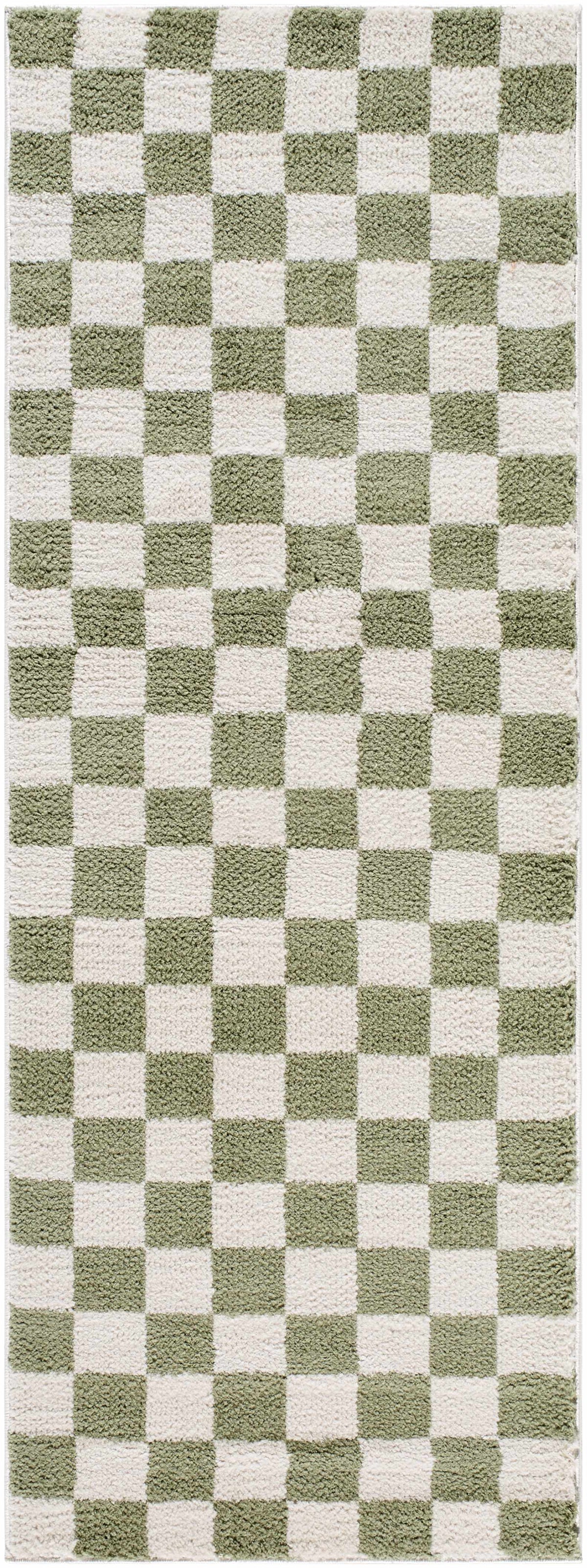 Canika Green Checkered Washable Plush Rug - Ornate Home