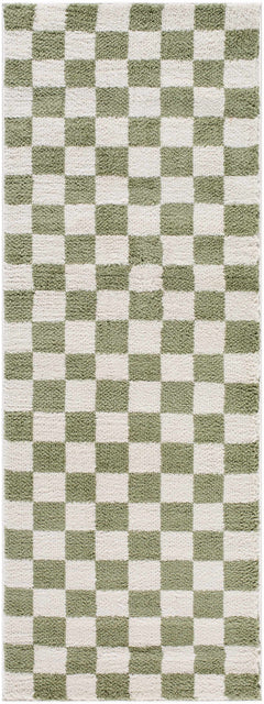 Canika Green Checkered Washable Plush Rug - Ornate Home