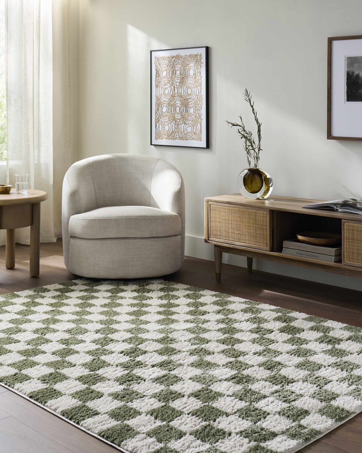 Canika Green Checkered Washable Plush Rug - Ornate Home