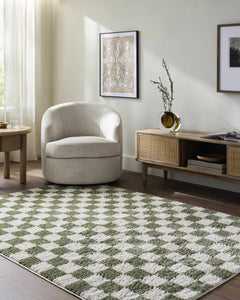 Canika Green Checkered Washable Plush Rug - Ornate Home