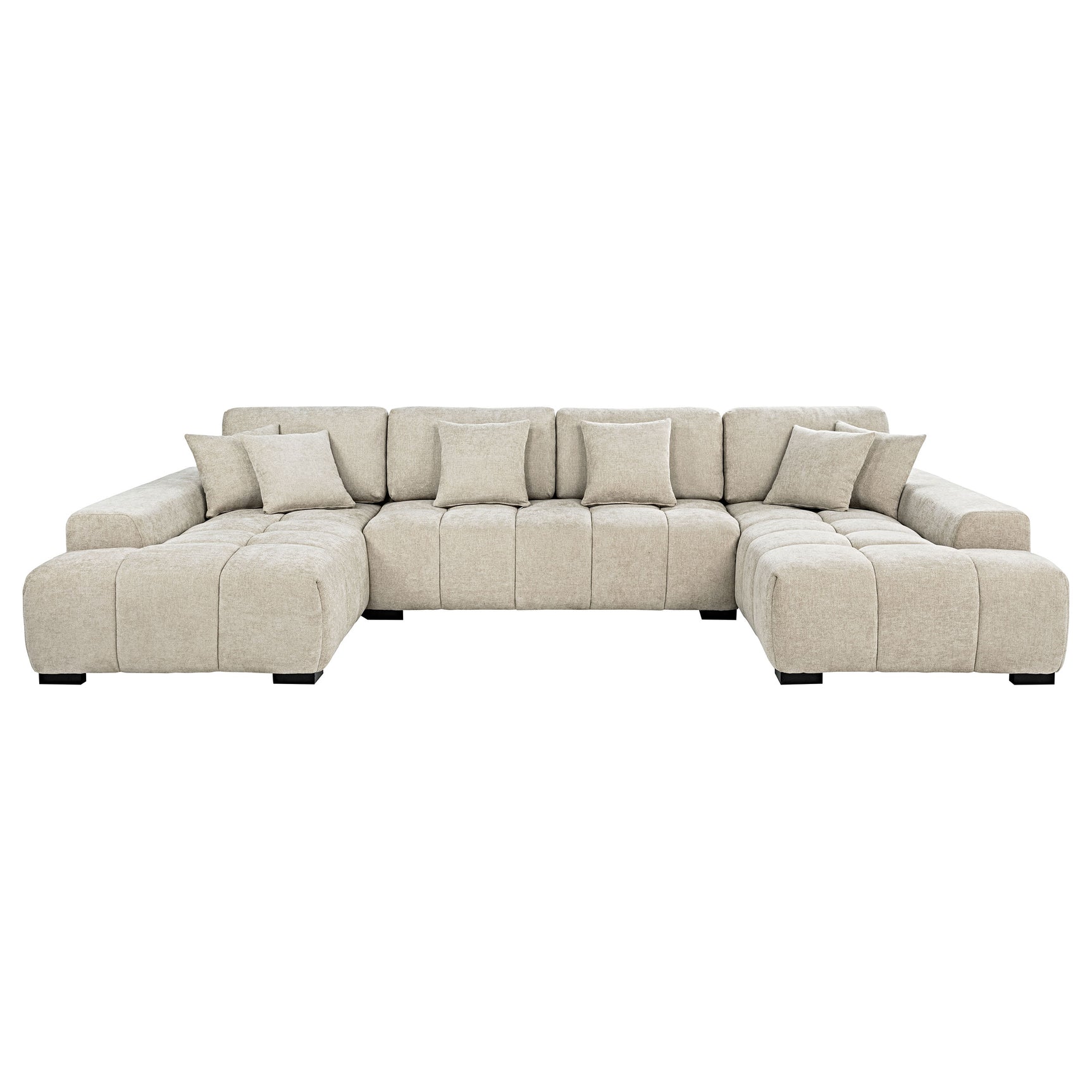 Cannella Beige U-Shaped Double Chaise Upholstered Sectional Sofa - Ornate Home