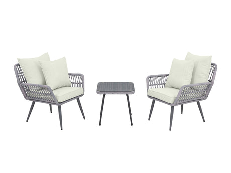 Cannes Patio 2-Person Seating Group with End Table with Cream Cushions - Ornate Home