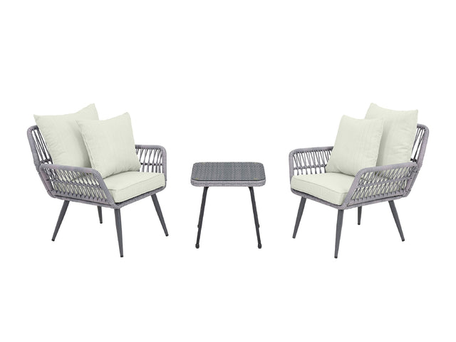 Cannes Patio 2-Person Seating Group with End Table with Cream Cushions - Ornate Home