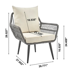 Cannes Patio 2-Person Seating Group with End Table with Cream Cushions - Ornate Home
