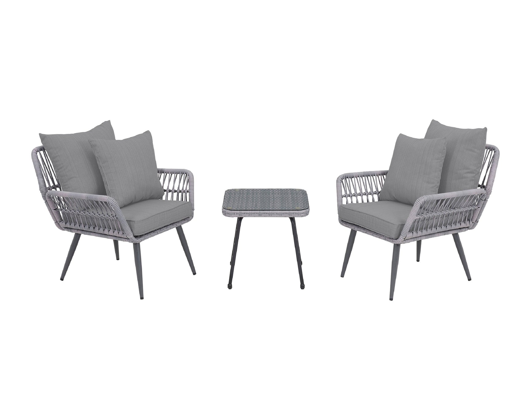 Cannes Patio 2-Person Seating Group with End Table with Grey Cushions - Ornate Home