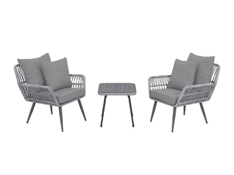 Cannes Patio 2-Person Seating Group with End Table with Grey Cushions - Ornate Home