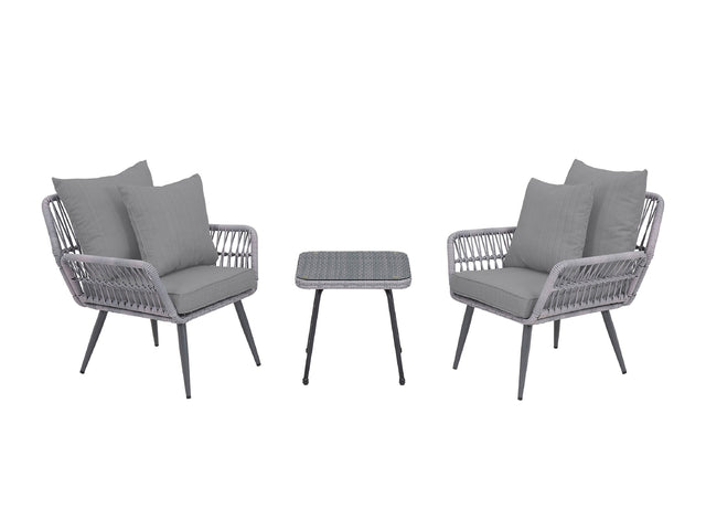 Cannes Patio 2-Person Seating Group with End Table with Grey Cushions - Ornate Home