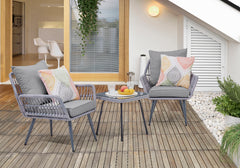 Cannes Patio 2-Person Seating Group with End Table with Grey Cushions - Ornate Home