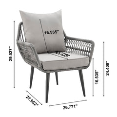 Cannes Patio 2-Person Seating Group with End Table with Grey Cushions - Ornate Home