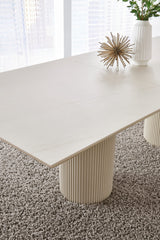Cannon Sintered Stone/Ivory Double Pedestal Extension Dining Table - Ornate Home