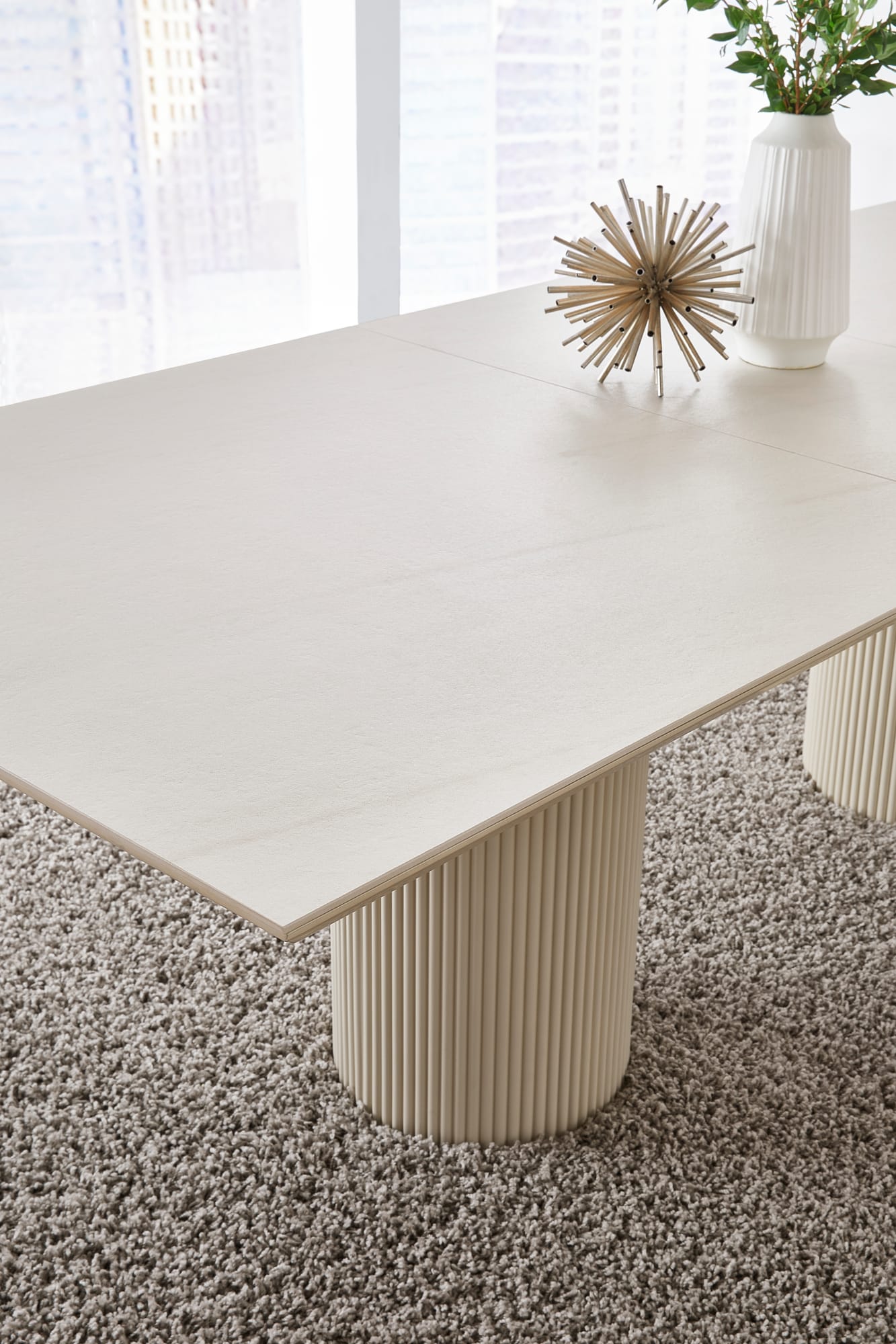 Cannon Sintered Stone/Ivory Double Pedestal Extension Dining Table - Ornate Home