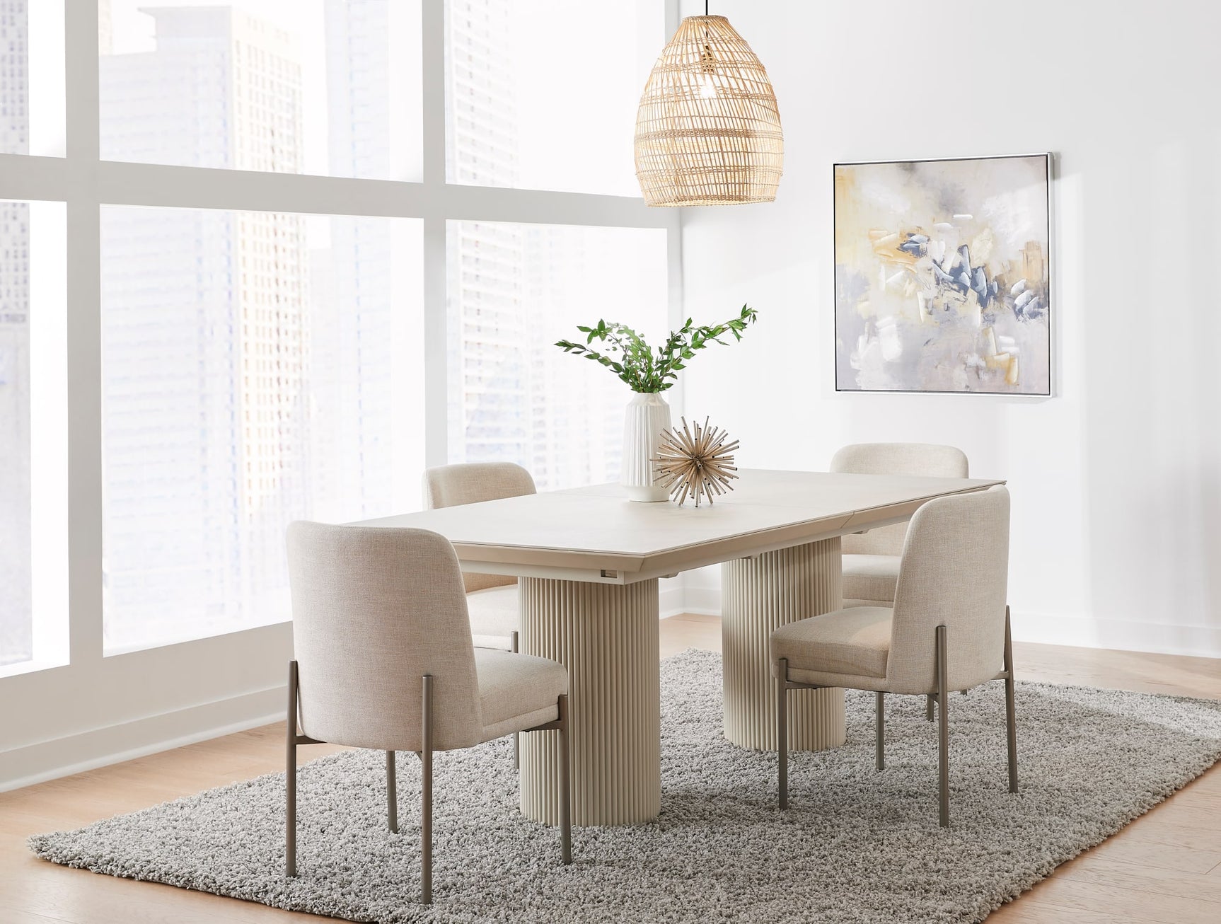 Cannon Sintered Stone/Ivory Double Pedestal Extension Dining Table - Ornate Home