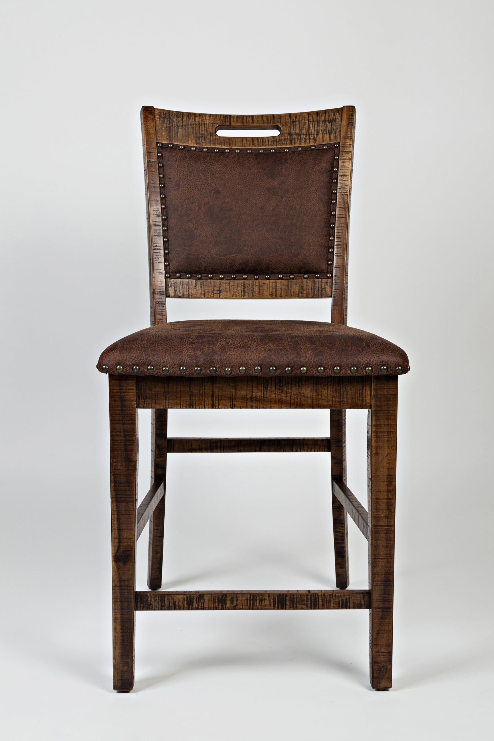 Cannon Valley Distressed Brown Uph Back Stool (Set of 2) - Ornate Home