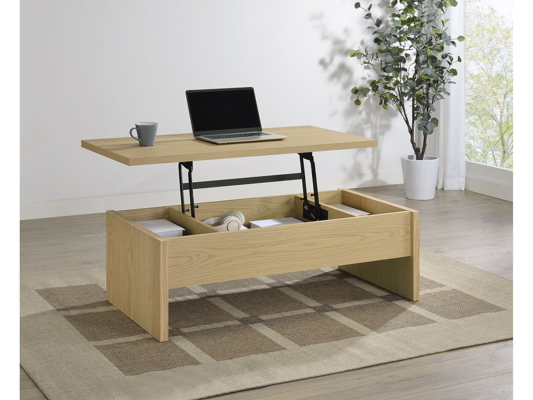 Canoga Light Oak Engineered Wood Lift Top Coffee Table - Ornate Home