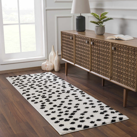 Cansu Black & White Dotted Area Rug - Ornate Home