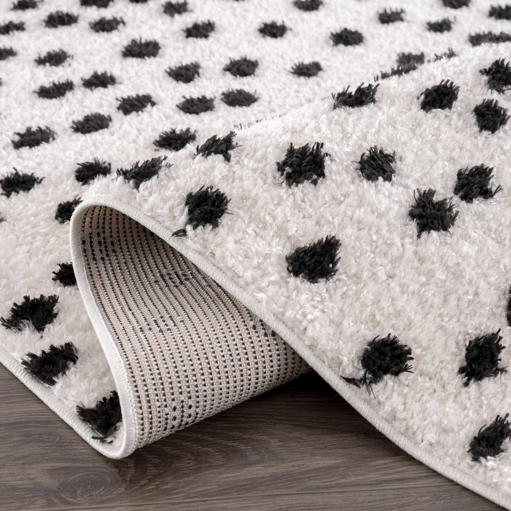 Cansu Black & White Dotted Area Rug - Ornate Home