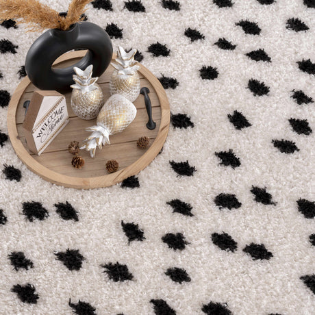 Cansu Black & White Dotted Area Rug - Ornate Home