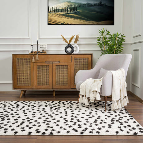 Cansu Black & White Dotted Area Rug - Ornate Home