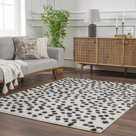 Cansu Black & White Dotted Area Rug - Ornate Home