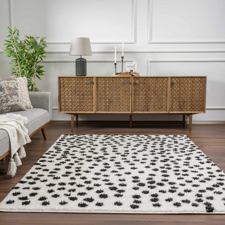 Cansu Black & White Dotted Area Rug - Ornate Home