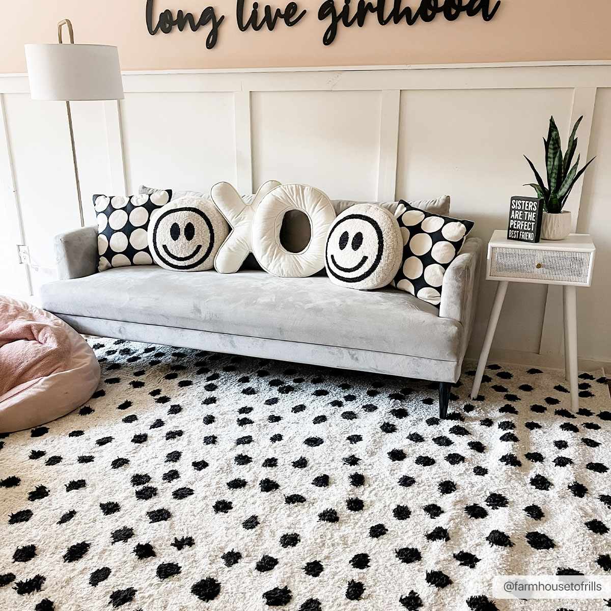 Cansu Black & White Dotted Area Rug - Ornate Home