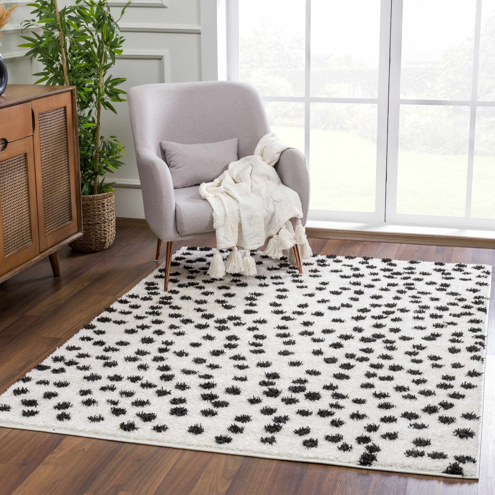 Cansu Black & White Dotted Area Rug - Ornate Home