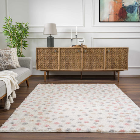 Cansu Pink & Cream Dotted Area Rug - Ornate Home