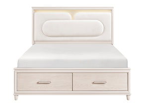 Canterbury Beige Queen Platform Bed w/ Footboard Storage - Ornate Home